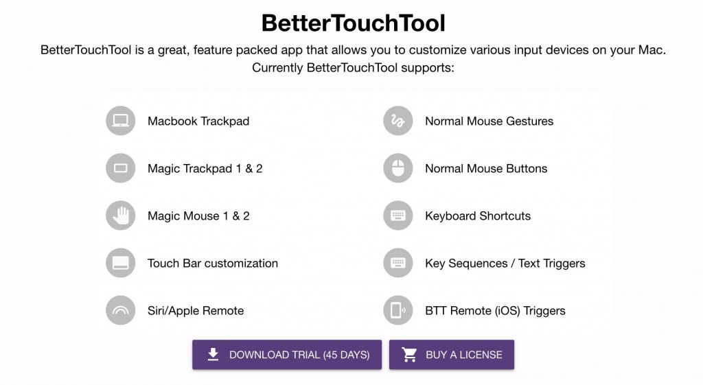 BetterTouchTool Mac效率管理和分屏软件